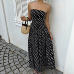 Elegant Polka-dot Off-shoulder Midi Dresses - black