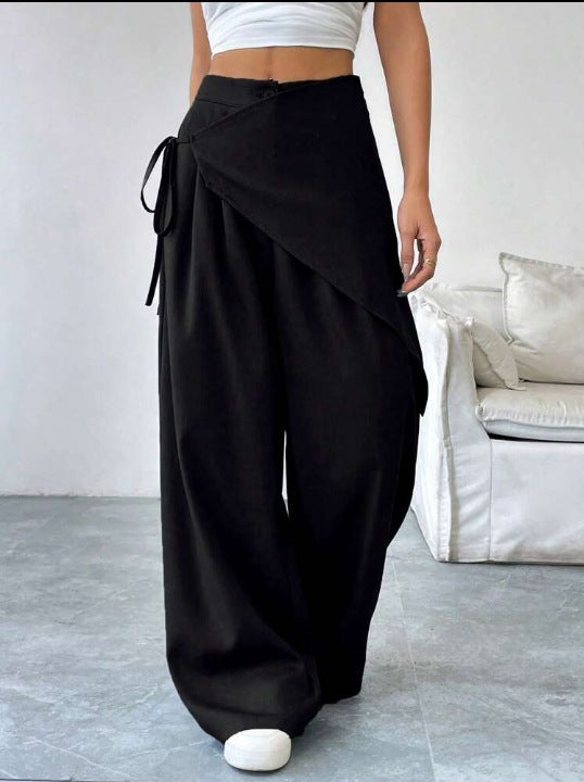 Casual Wide-leg Straight Pants - black