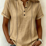 Striped Short-Sleeve Shirts - beige