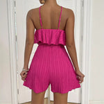 Crinkled Halter Neck Ruffled Romper