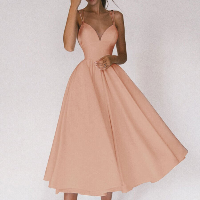 Sexy V-neck Suspender Midi Dress