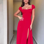 Red Slit Backless Strappy Maxi Dress