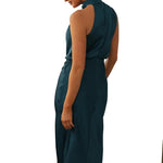 Draped Halter Neck Satin-Finish Midi Dress - green