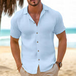 Short-Sleeved Button-Down Shirt - light blue
