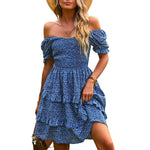 Floral Shirred Puff Sleeve Mini Dress - nav blue