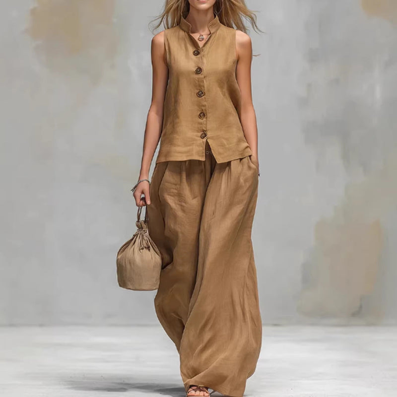 Sleeveless Vest And Matching Pants Set - brown