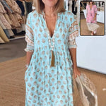 V-Neck Ruffle Long Dress Beach - Blue