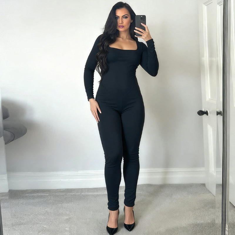 Solid Backless Bodycon Jumpsuit