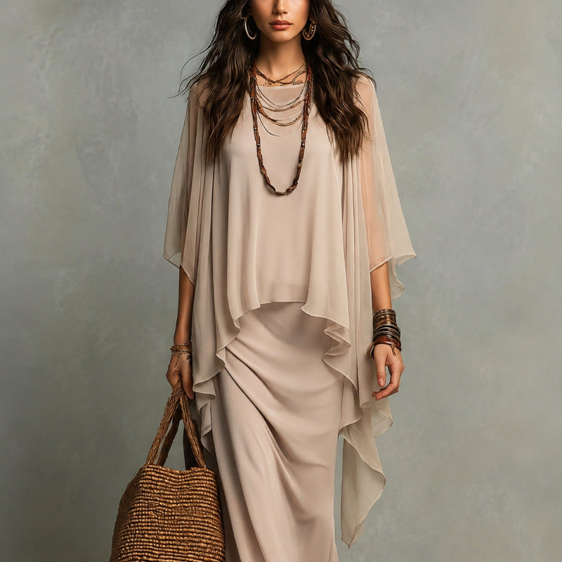 Sleeveless Vest Dress Two-piece Set -apricot