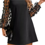 Round neck butterfly mesh long sleeve mini dress - runwayfashionista.com