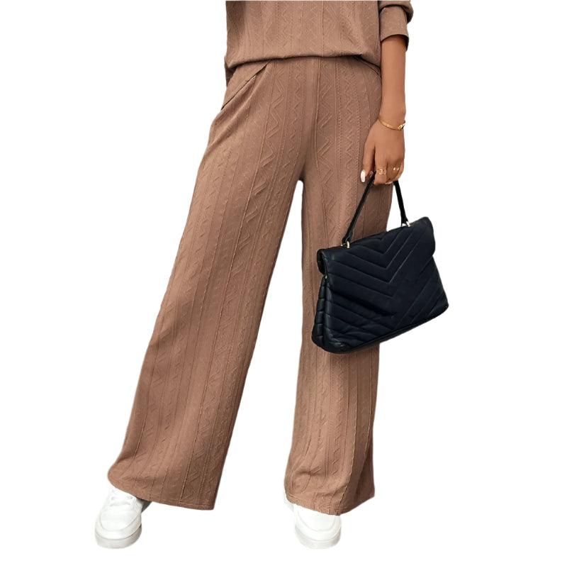Quarter button long sleeve top and pants set-runwayfashionista.com