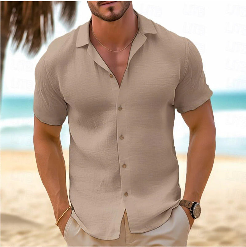 Short-Sleeved Button-Down Shirt - khaki