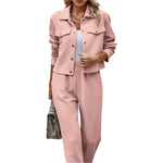 Plaid texture snap down top and pants set - runwayfashionista.com