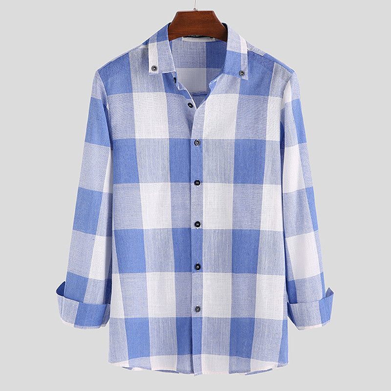 Men's Bold Windowpane Plaid Check Button-Down Long-Sleeve Casual Shirt — 5 Colours