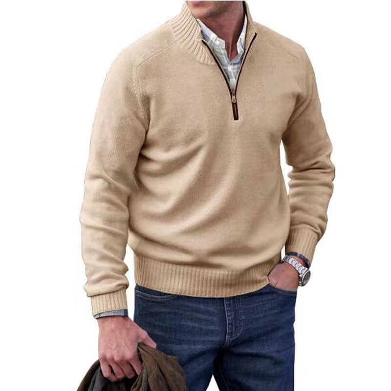 Men's Wool Blend Stand-up Collar Sweater - apricot