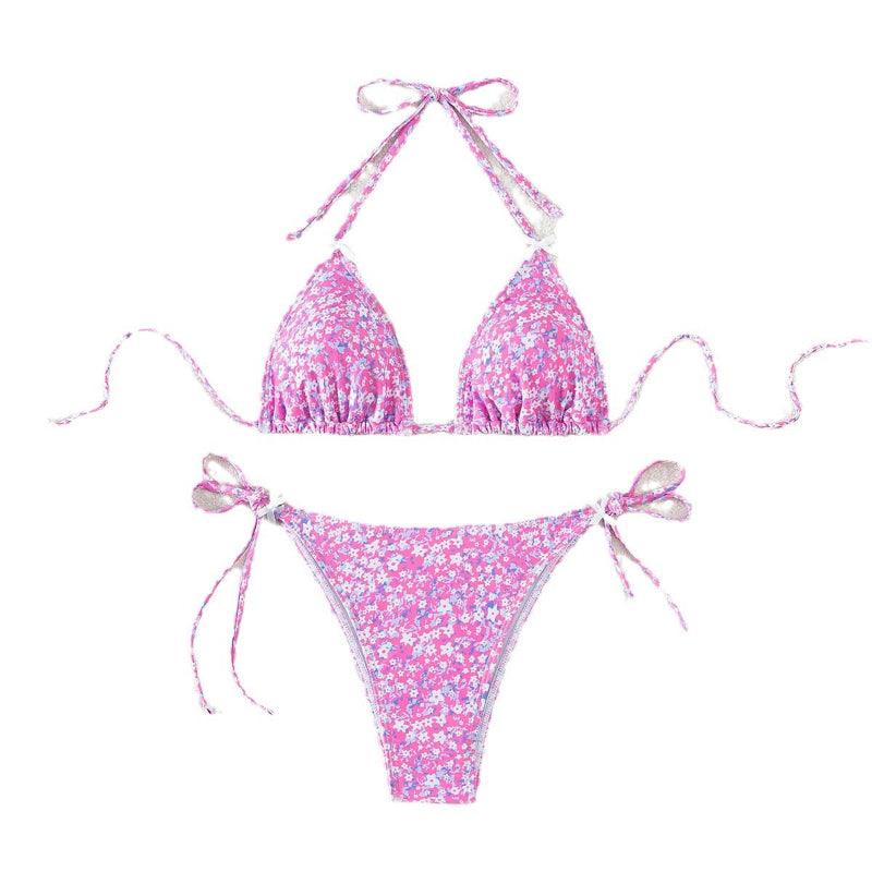 Floral Triangle Cup Lace Up Bikini