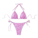 Floral Triangle Cup Lace Up Bikini