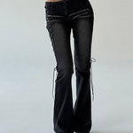 Washed Distressed Side Lace-Up Flare Jeans