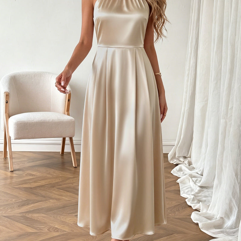 Pearl Halter High Waist Flowy Midi Dress