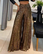 High Waist Sequin Flared Pants - runwayfashionista.com