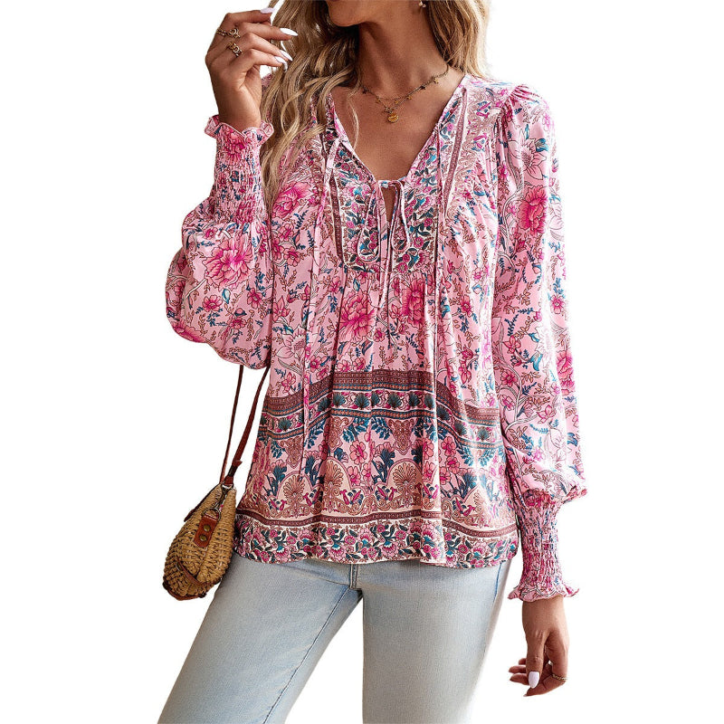 Floral Loose Full Sleeve Top - pink