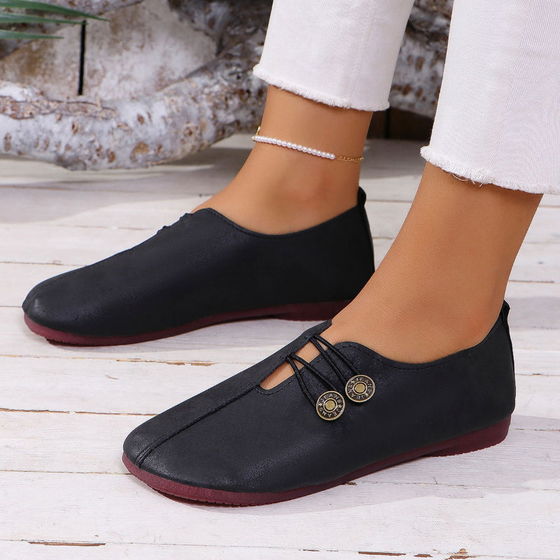 Ins Square Toe Slip-on Flats - black