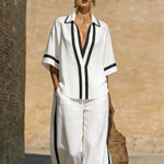 Short Sleeve Top And Wide Leg Pants Two Piece Set