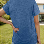 Pocketed Heathered V-Neck Short Sleeve T-Shirt - runwayfashionistacom