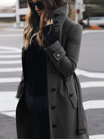 Single Breasted Stand Collar Woolen Coat