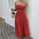 Elegant Polka-dot Off-shoulder Midi Dresses - red
