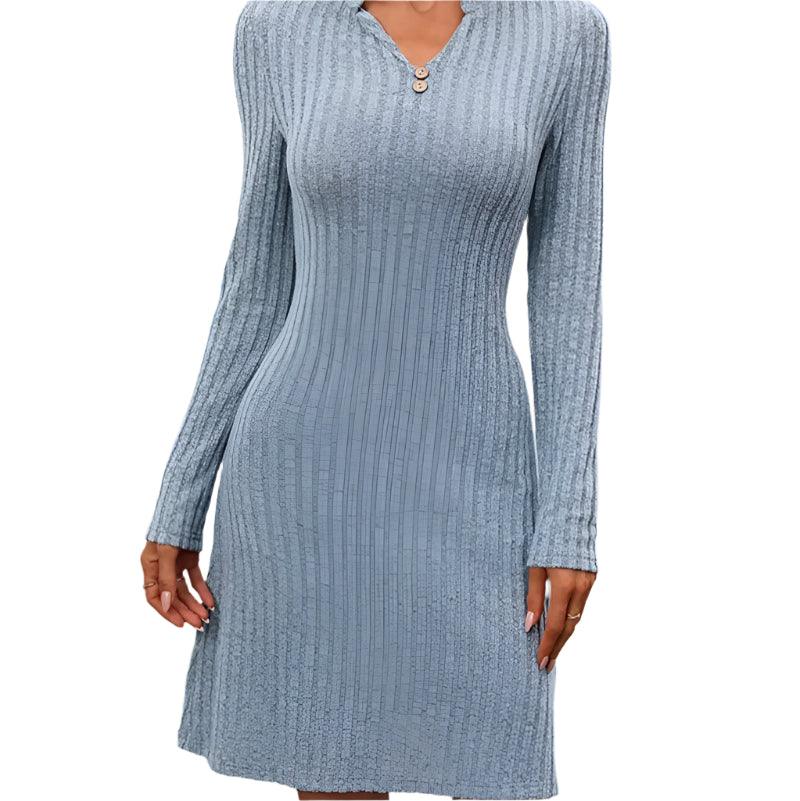 Notched long sleeve mini dress - runwayfashionista.com
