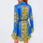 Belted Waist Long Sleeve Dress