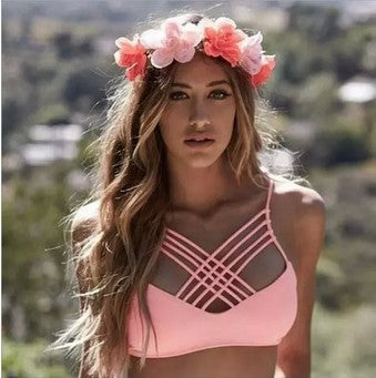 Cross-Strap Halter Bikini Set - pink