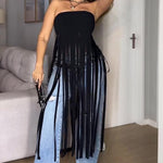 Black Bandeau Fringe Top