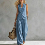Two-piece V-Neck Sleeveless Vest And Wide Leg Pants