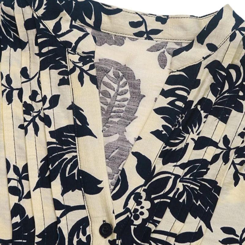 Printed notched long sleeve shirt -runwayfashionista.com