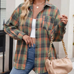 Plaid Collared Neck Long Sleeve Shirt - runwayfashionista.com