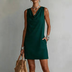 Draped Neck Sleeveless Vacation Mini Dress - green