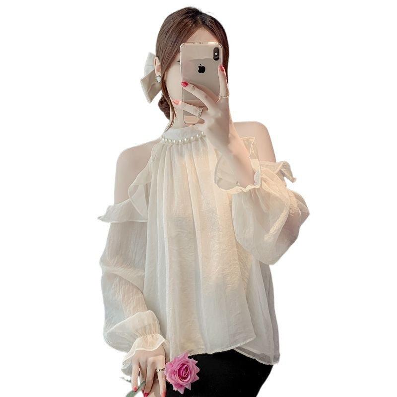 Off-shoulder chiffon shirt