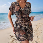 Short-sleeve V-neck Dress With An Elastic Waist