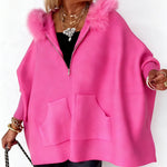 Plush Hooded Zip-up Knitted Jacket