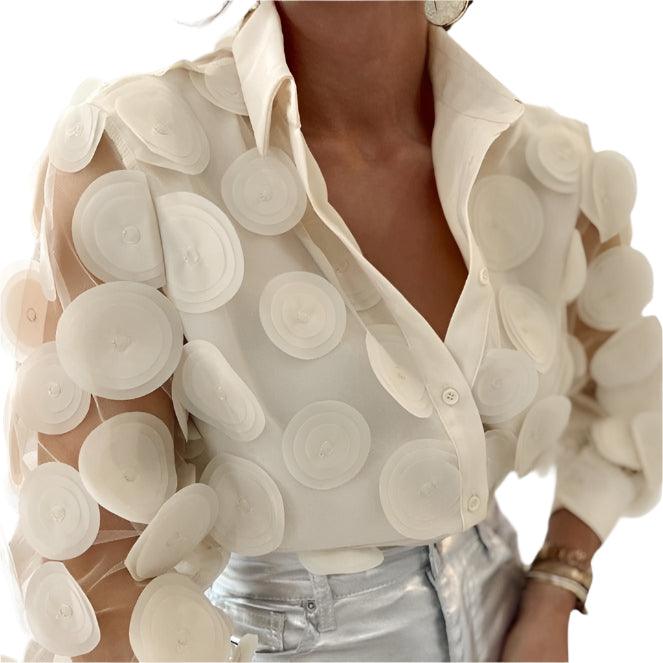 Perspective Mesh Embroidered Long Sleeved Shirt