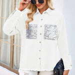 Raw Hem Button Up Long Sleeve Denim Jacket -runwayfashionista.com