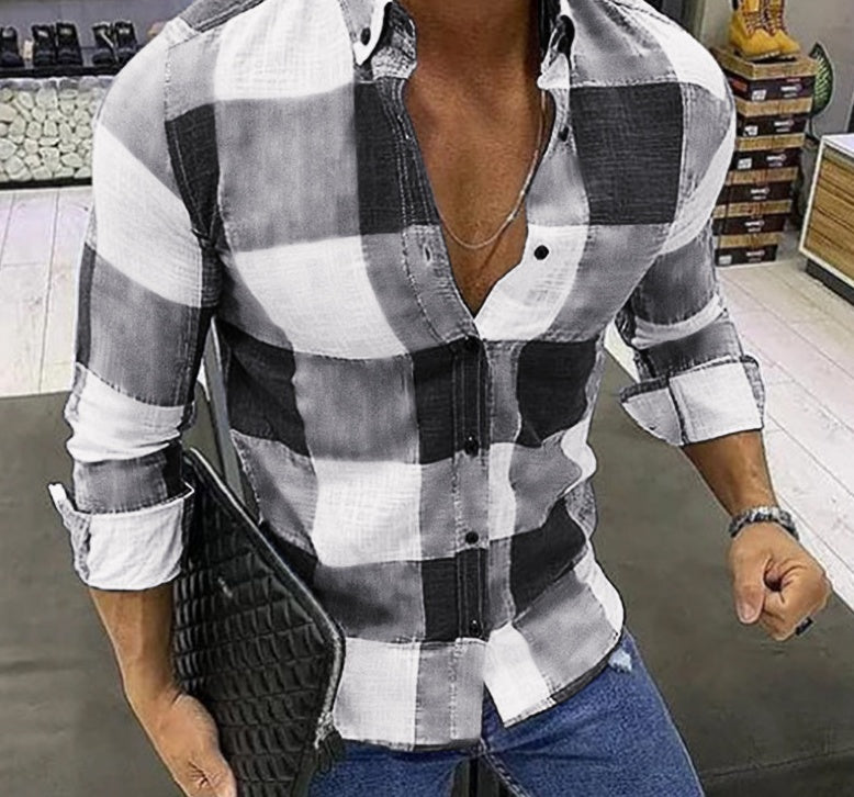 Men's Bold Windowpane Plaid Check Button-Down Long-Sleeve Casual Shirt — 5 Colours