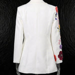 Elegant Three-dimensional Floral Embroidered Blazers - white