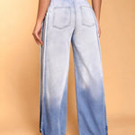 Light Blue Ombre Wide-Leg Jeans With Elastic Waist