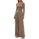 Top And Wide-leg Pants Set - khaki