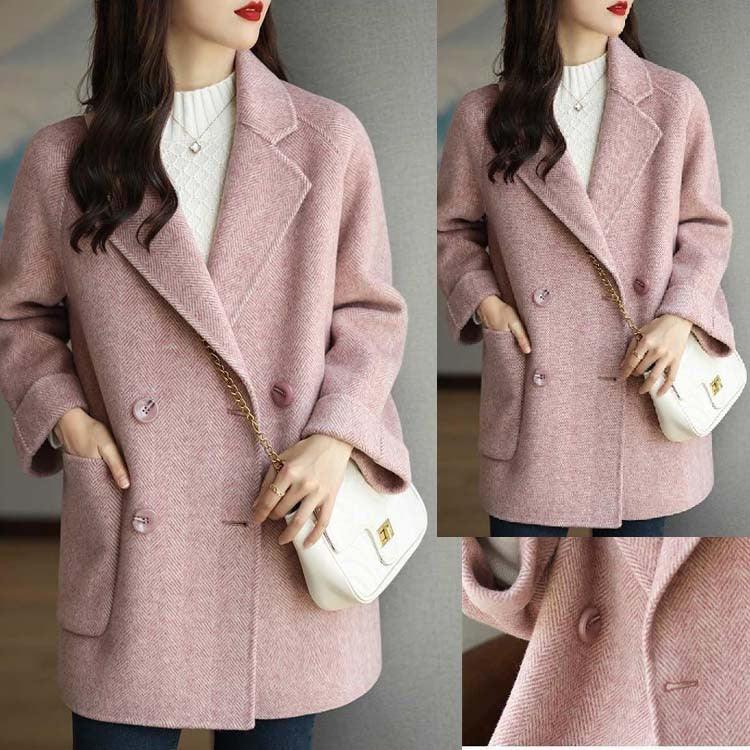 New herringbone patterned woollen coat