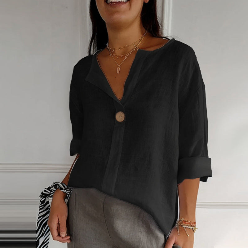 V-neck Long-sleeved Tops -black