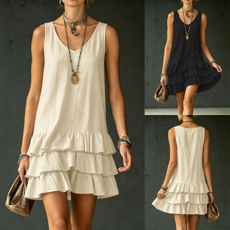 Sleeveless V-Neck Layered Ruffle Mini Dress